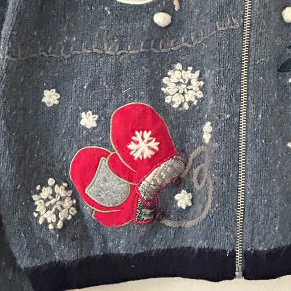 NutCracker knit cardigan fishing snowman reindeer flannel collar Christmas L - Picture 4 of 12